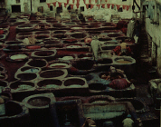 Vat dying of leather for cushions and clothing