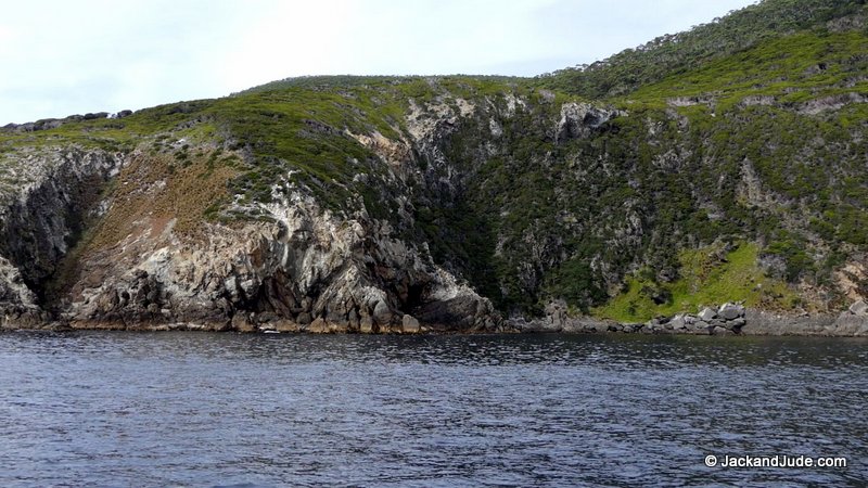 Numerous caves along water's edge